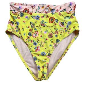 NWT California Waves Junior's High Rise Bikini Bottoms Swimsuit Yellow Size S